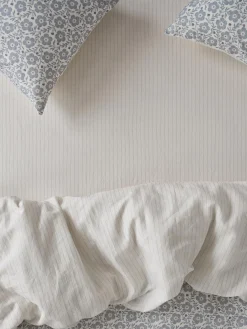 Dusk Blue Folk Stripe Linen Blend Fitted Sheet