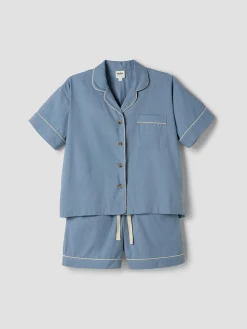 Dusk Blue Linen Blend Pajama Short Set