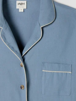 Dusk Blue Linen Blend Pajama Set