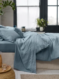 Dusk Blue 100% Linen Flat Sheet