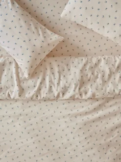 Dusk Blue Posy Bud Linen Blend Duvet Cover