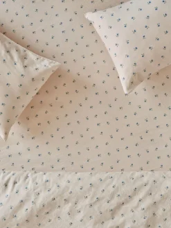 Dusk Blue Posy Bud Linen Blend Fitted Sheet