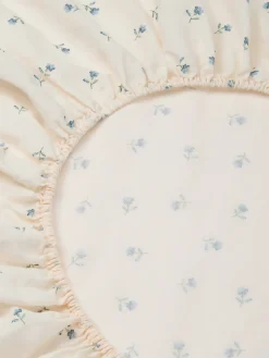 Dusk Blue Posy Bud Linen Blend Fitted Sheet