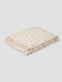 Dusk Blue Posy Bud Linen Blend Flat Sheet