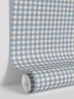 Dusty Blue Gingham Wallpaper