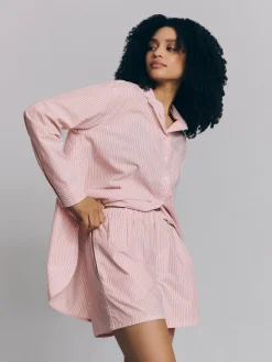 Dusty Pink Boyfriend Stripe Shorts Set