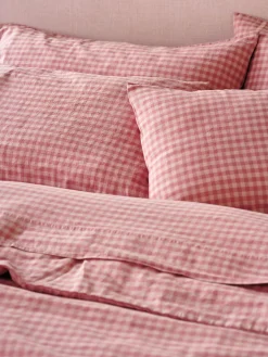 Dusty Pink & Rose Color Drenched Gingham Linen Blend Pillowcases (Pair)