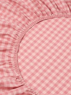 Dusty Pink & Rose Color Drenched Gingham Linen Blend Fitted Sheet