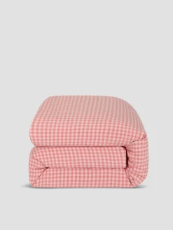 Dusty Pink & Rose Color Drenched Gingham Linen Blend Duvet Cover