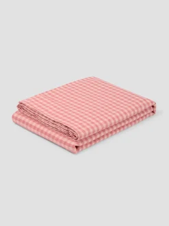 Dusty Pink & Rose Color Drenched Gingham Linen Blend Flat Sheet