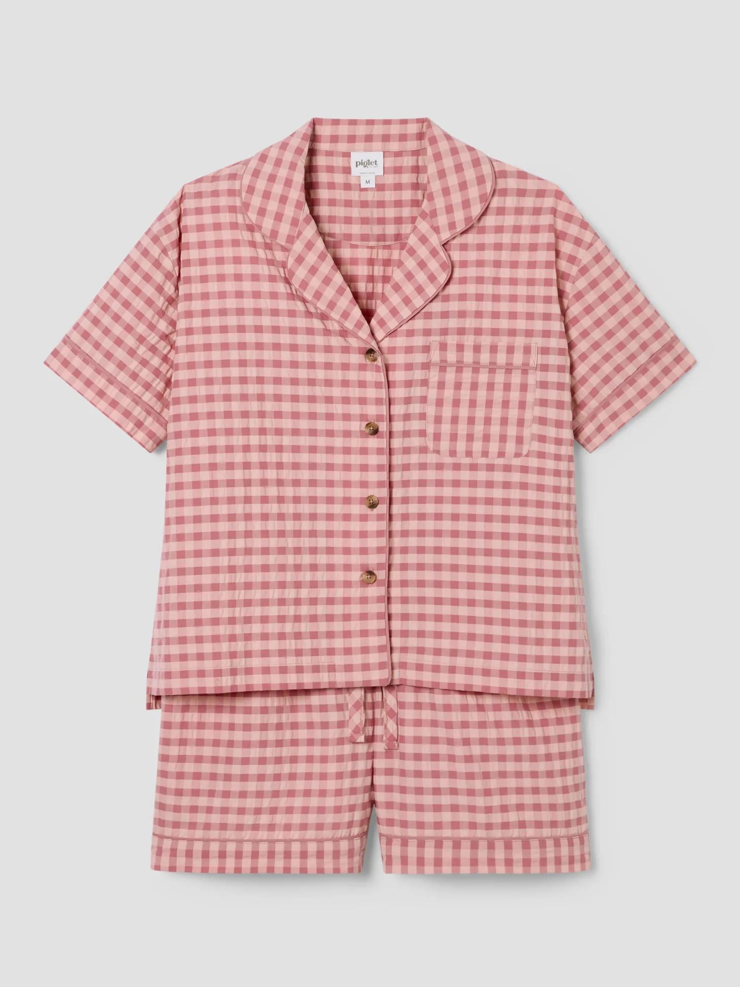 Dusty Pink & Rose Gingham Cotton Shorts Set