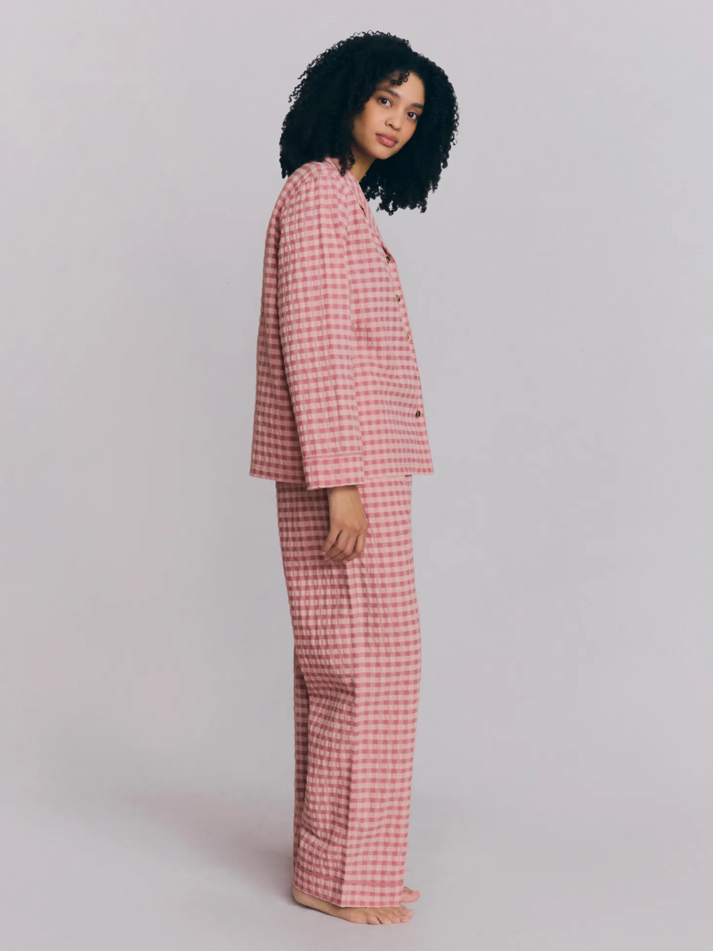 Dusty Pink & Rose Gingham Cotton Pants Set