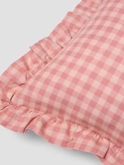 Dusty Pink & Rose Gingham Frill Linen Blend Filled Cushion