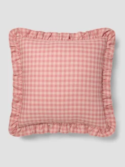Dusty Pink & Rose Gingham Frill Linen Blend Filled Cushion