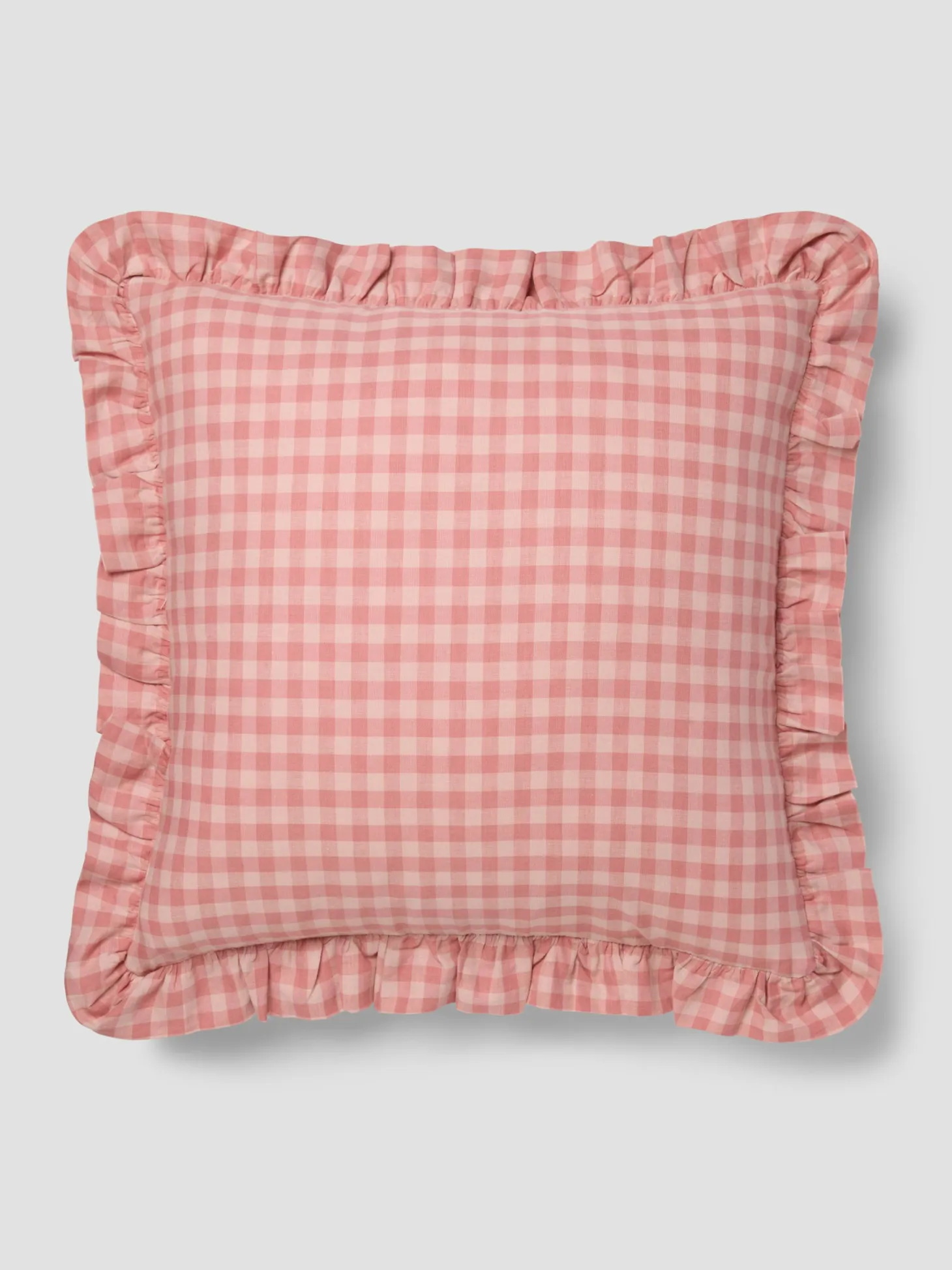 Dusty Pink & Rose Gingham Frill Linen Blend Filled Cushion