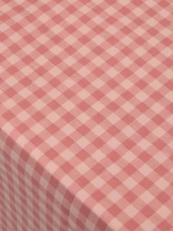 Dusty Pink & Rose Gingham Linen Blend Tablecloth