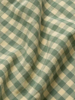 Elm Green & Butter Yellow Color Drenched Gingham Linen Blend Duvet Cover