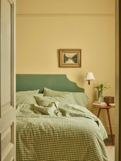 Elm Green & Butter Yellow Color Drenched Gingham Linen Blend Duvet Cover