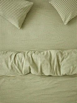 Elm Green & Butter Yellow Color Drenched Gingham Linen Blend Fitted Sheet