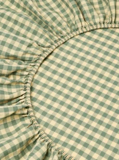 Elm Green & Butter Yellow Color Drenched Gingham Linen Blend Fitted Sheet