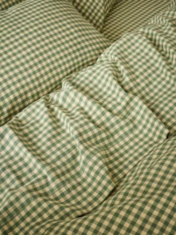 Elm Green & Butter Yellow Color Drenched Gingham Linen Blend Flat Sheet