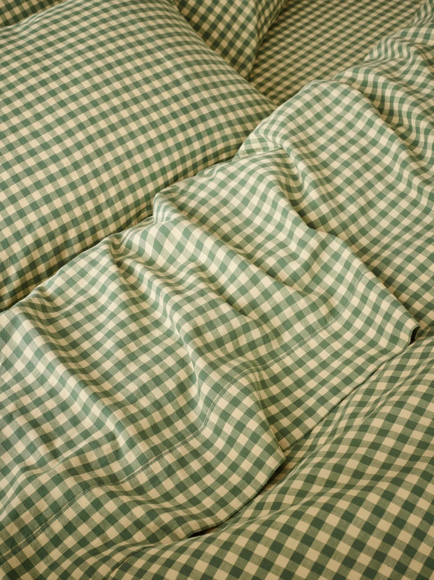 Elm Green & Butter Yellow Color Drenched Gingham Linen Blend Flat Sheet