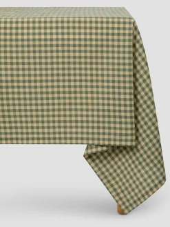 Elm Green & Butter Yellow Gingham Linen Blend Tablecloth