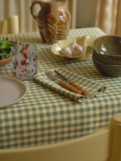 Elm Green & Butter Yellow Gingham Linen Blend Napkins Set of 4