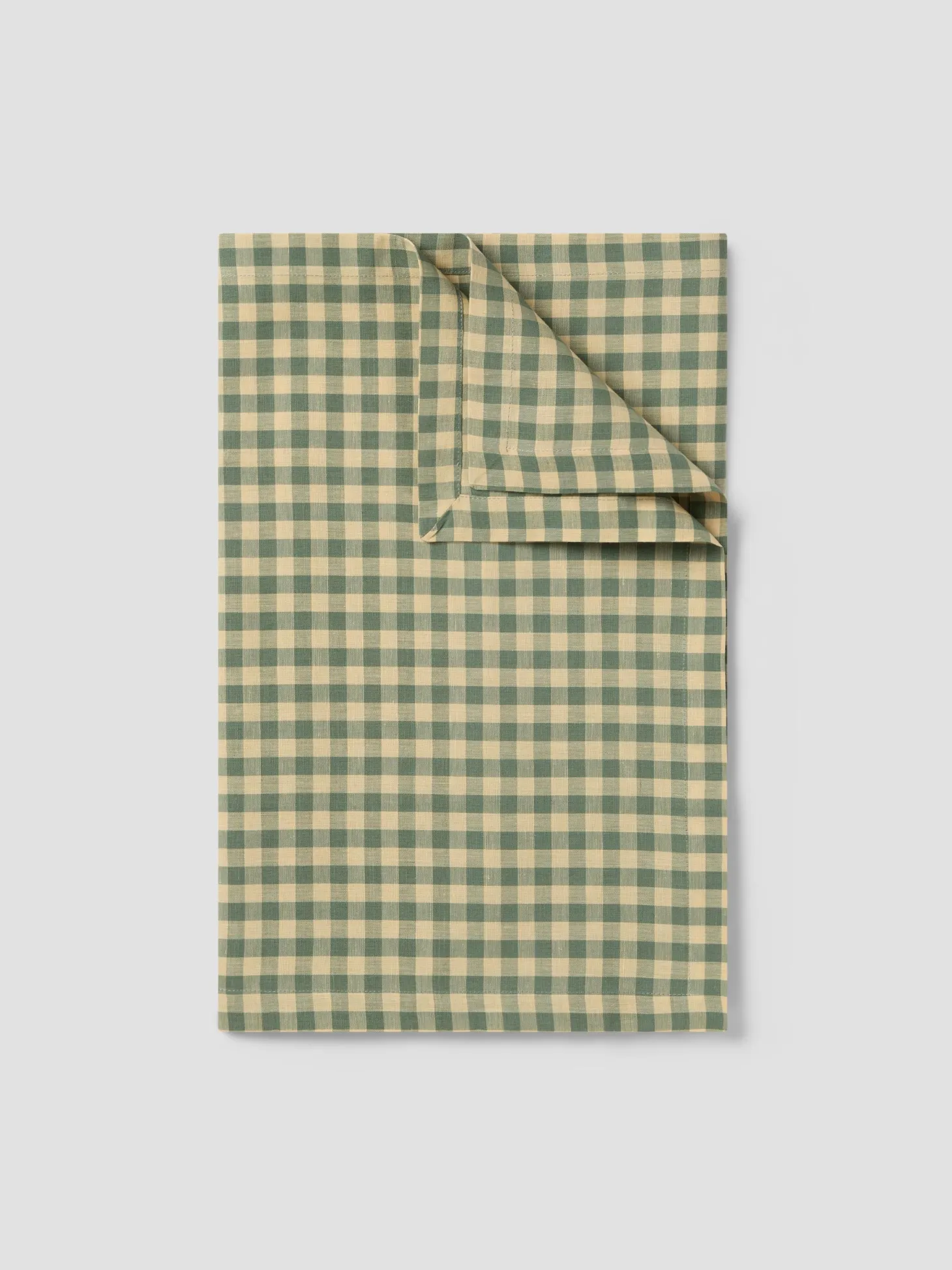 Elm Green & Butter Yellow Gingham Linen Blend Table Runner