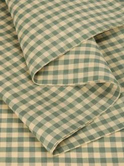 Elm Green & Butter Yellow Gingham Linen Blend Table Runner