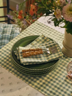 Elm Green & Butter Yellow Gingham Linen Blend Table Runner