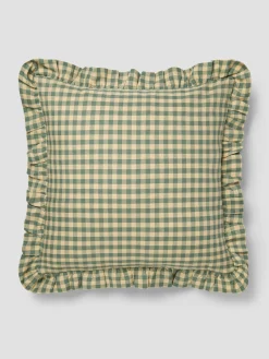 Elm Green & Butter Yellow Gingham Frill Linen Blend Filled Cushion