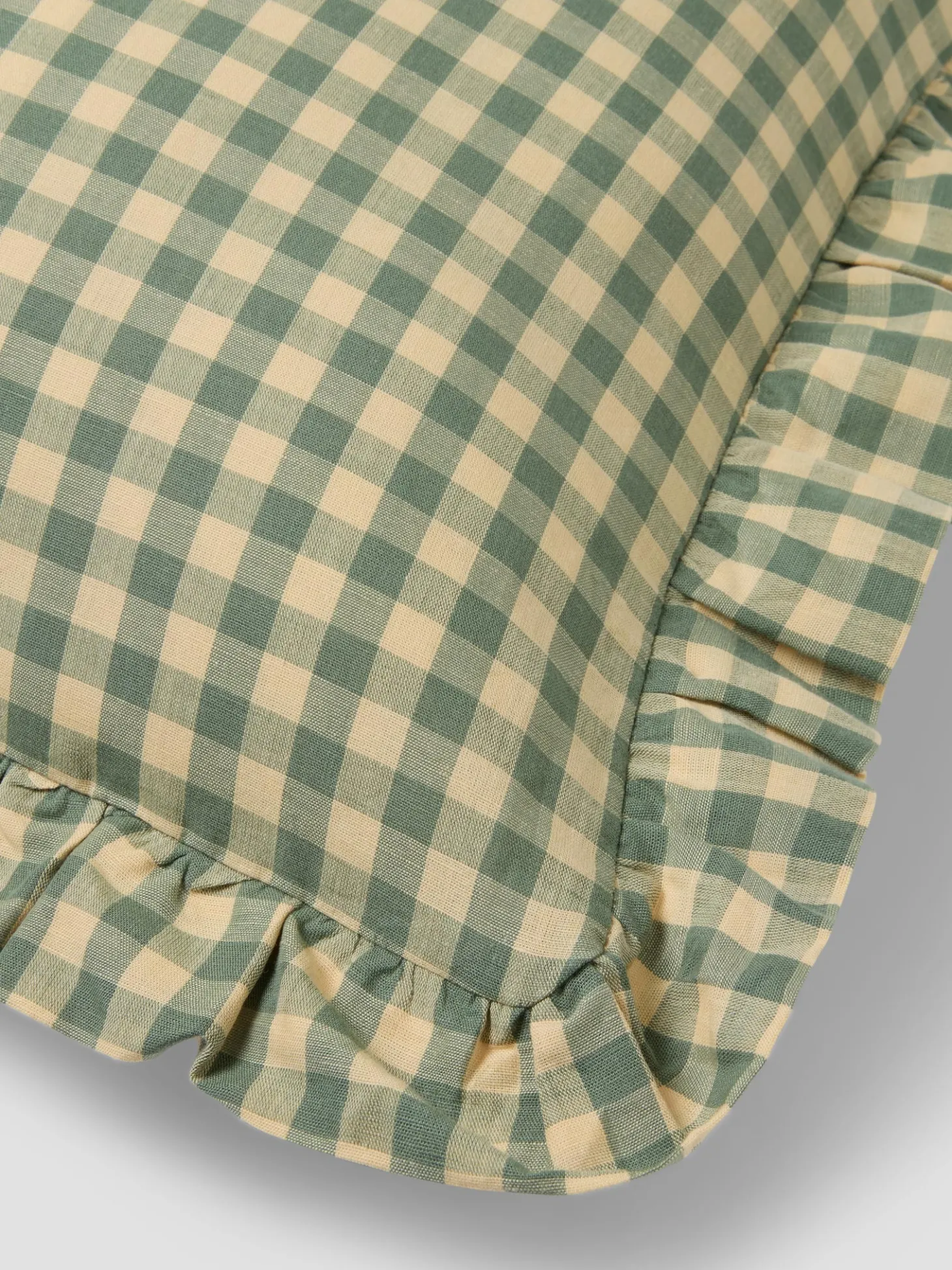 Elm Green & Butter Yellow Gingham Frill Linen Blend Filled Cushion