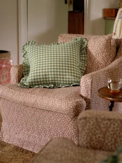 Elm Green & Butter Yellow Gingham Frill Linen Blend Filled Cushion