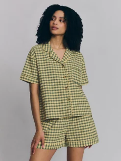 Elm Green & Butter Yellow Gingham Cotton Shorts Set