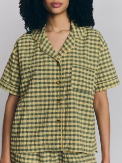 Elm Green & Butter Yellow Gingham Cotton Shorts Set