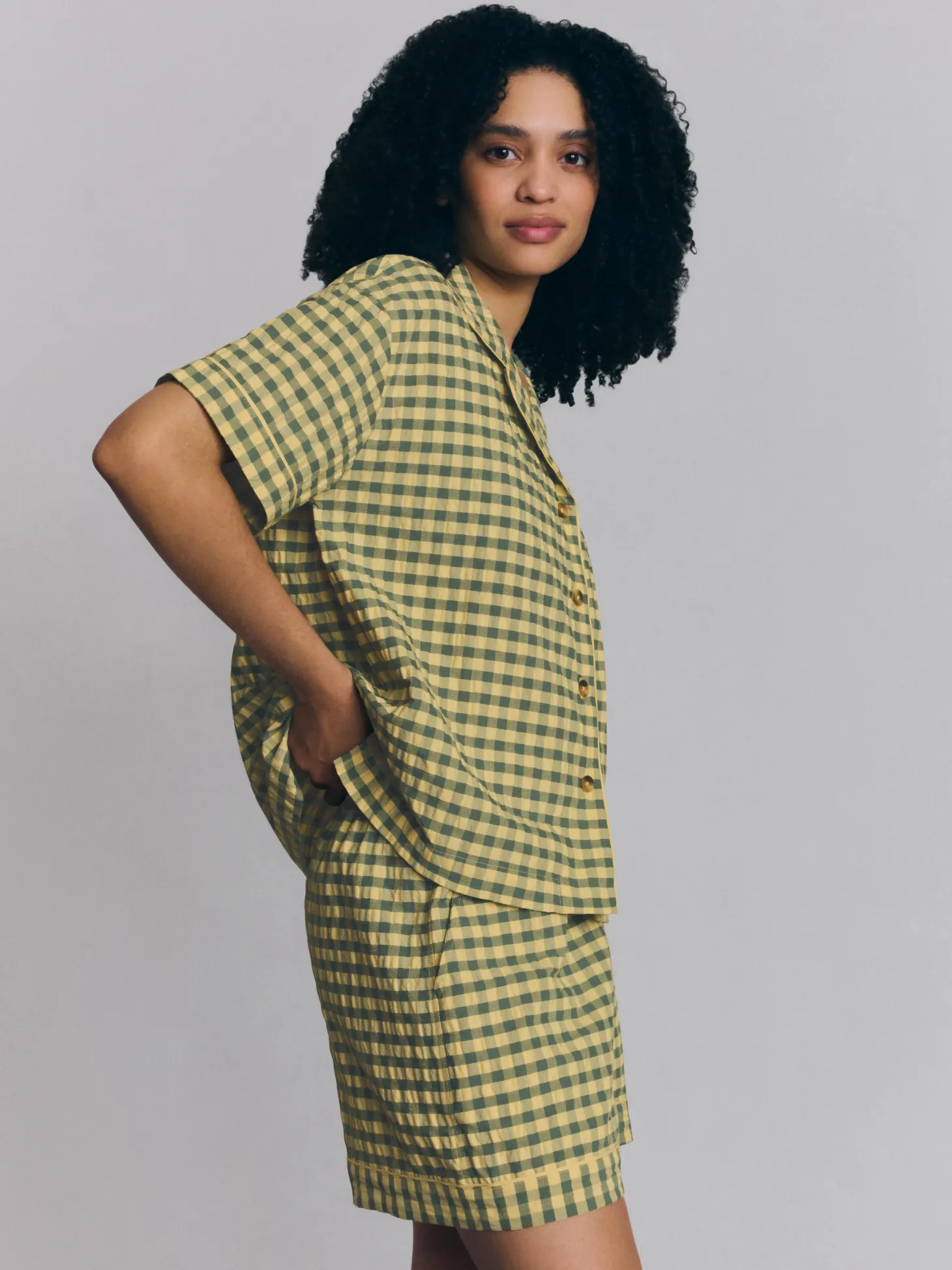 Elm Green & Butter Yellow Gingham Cotton Shorts Set