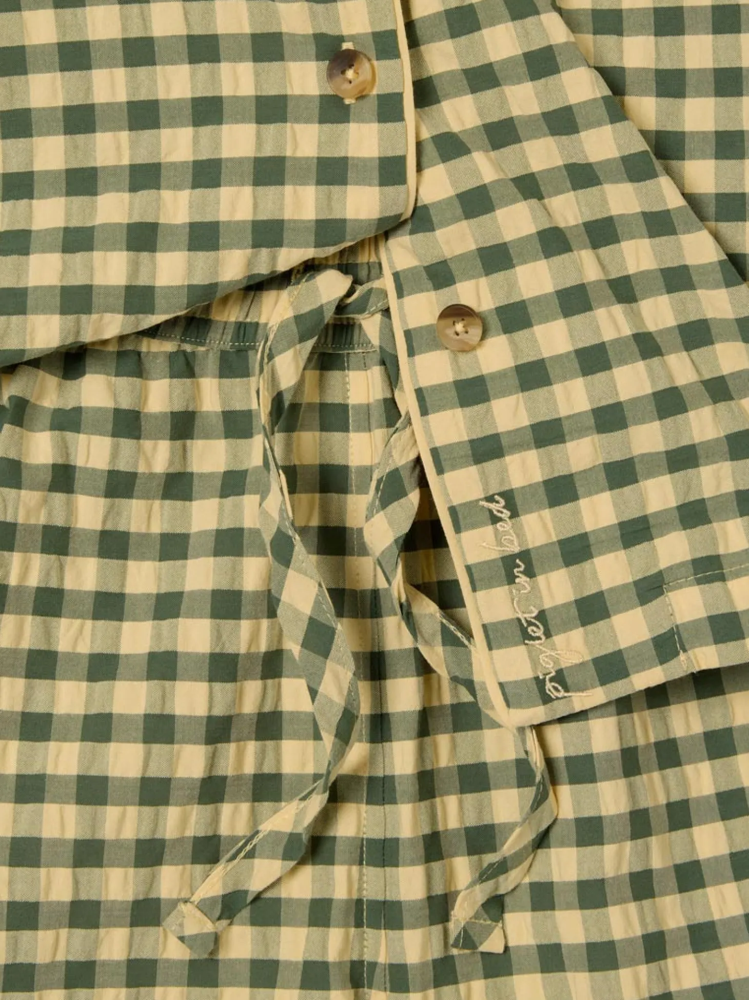 Elm Green & Butter Yellow Gingham Cotton Shorts Set