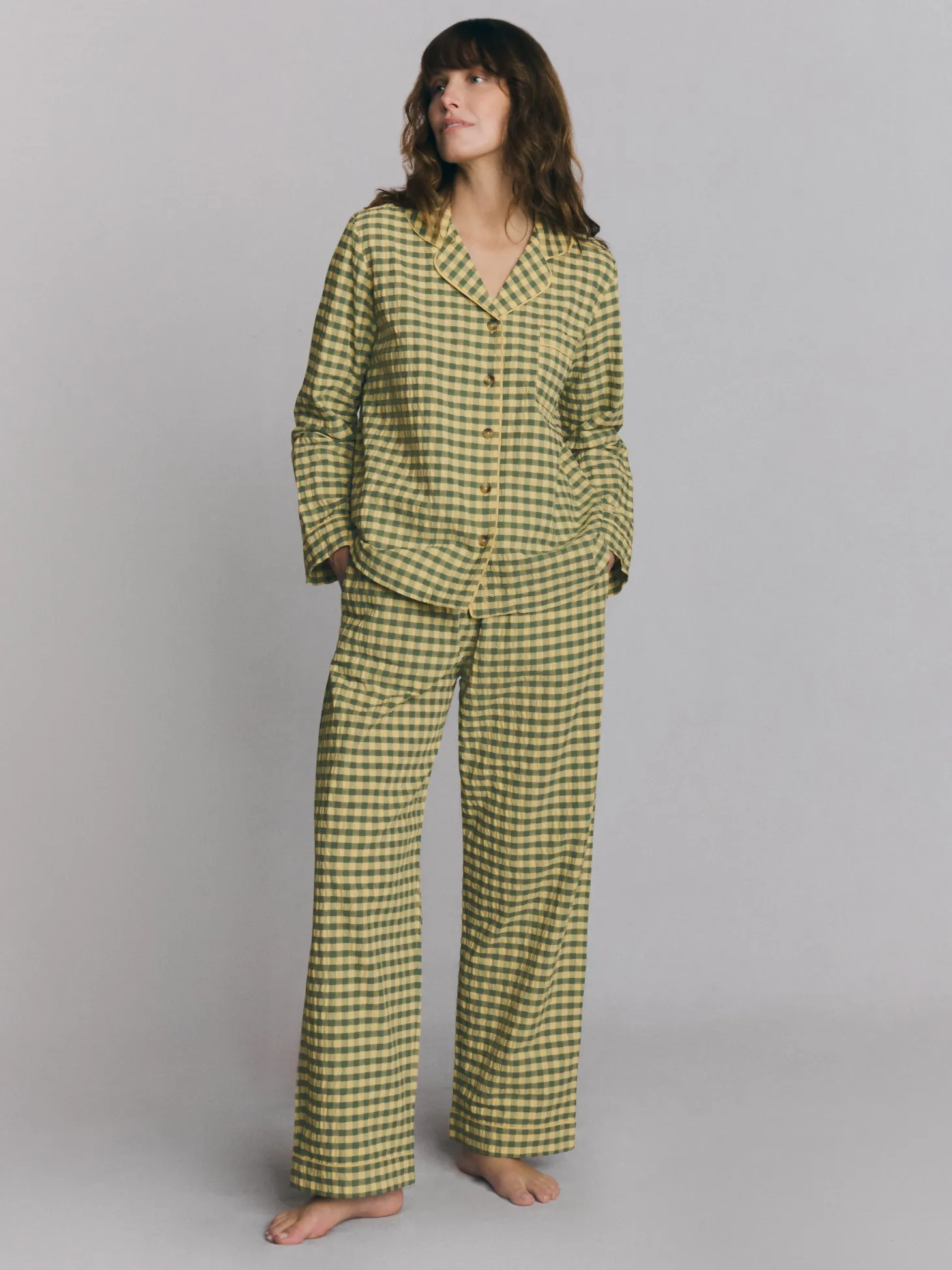 Elm Green & Butter Yellow Gingham Cotton Pants Set