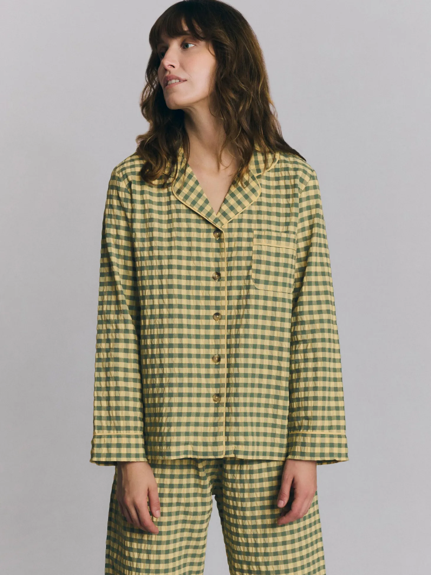Elm Green & Butter Yellow Gingham Cotton Pants Set