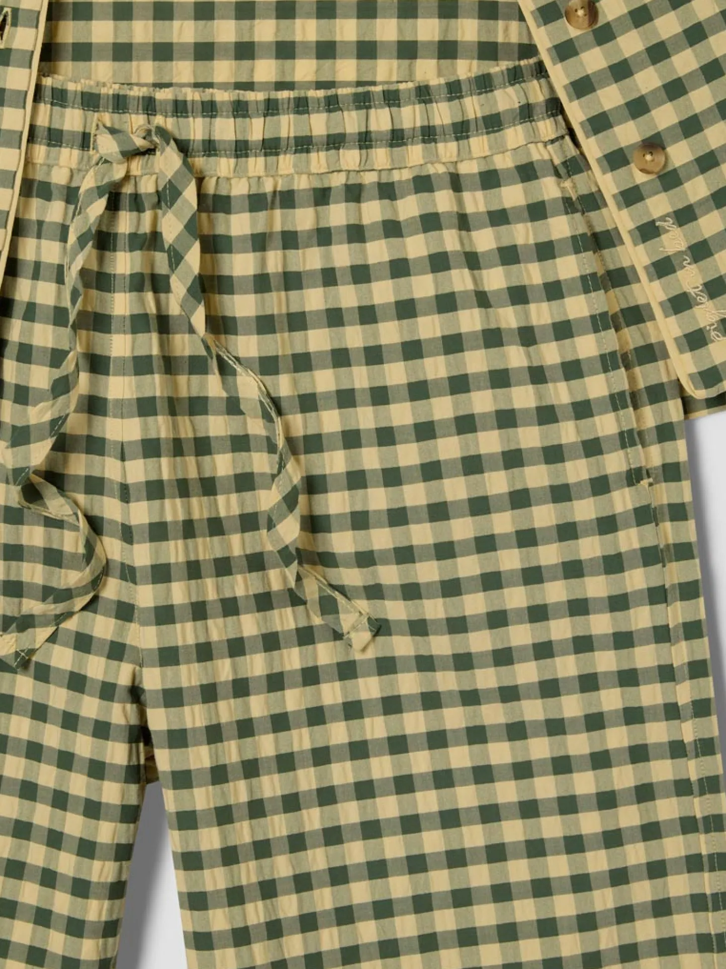 Elm Green & Butter Yellow Gingham Cotton Pants Set