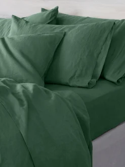 Elm Green Linen Blend Fitted Sheet