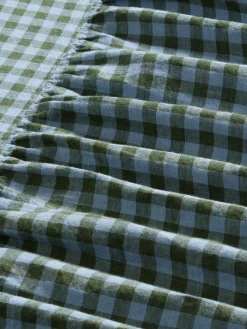 Fern Green & Dusk Blue Color Drenched Gingham Linen Blend Bed Skirt