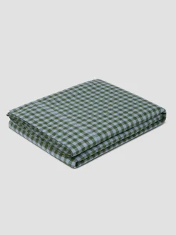 Fern Green & Dusk Blue Color Drenched Gingham 100% Linen Flat Sheet