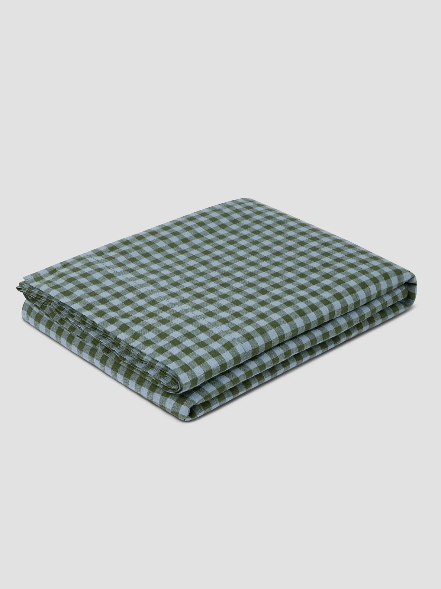 Fern Green & Dusk Blue Color Drenched Gingham 100% Linen Flat Sheet