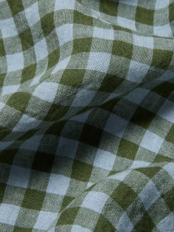 Fern Green & Dusk Blue Color Drenched Gingham 100% Linen Flat Sheet