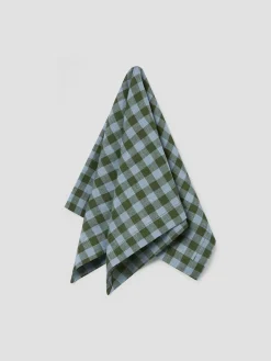 Fern Green & Dusk Blue Color Drenched Gingham Linen Blend Napkins Set of 4