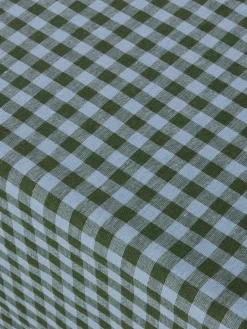 Fern Green & Dusk Blue Color Drenched Gingham Linen Blend Tablecloth
