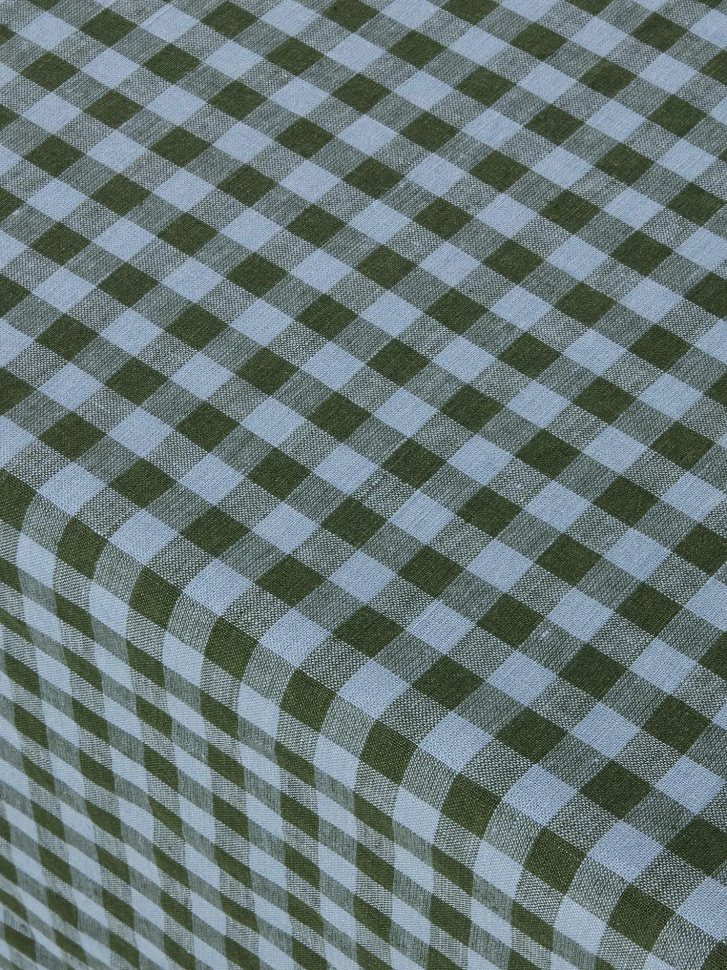 Fern Green & Dusk Blue Color Drenched Gingham Linen Blend Tablecloth