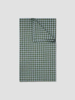 Fern Green & Dusk Blue Color Drenched Gingham Linen Blend Tablecloth